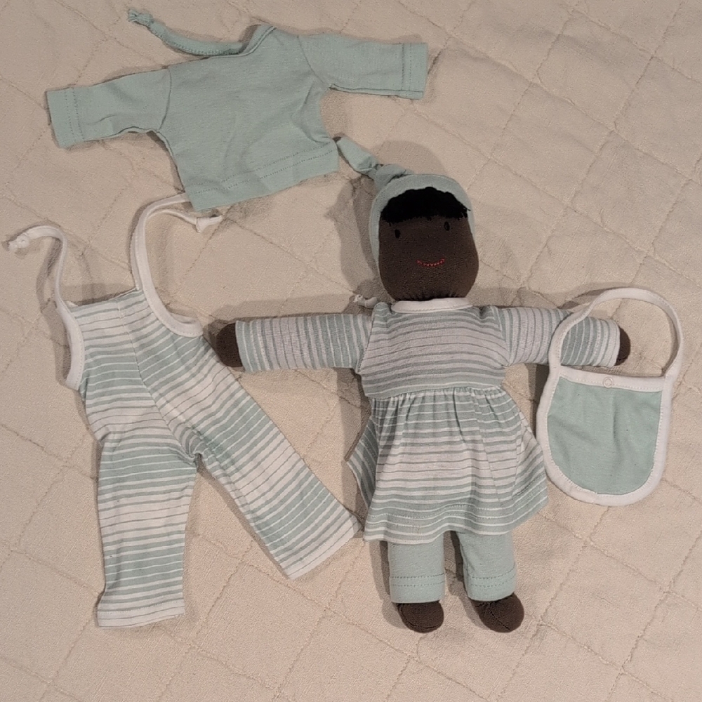 Under The Nile Organic Cotton Sasha Waldorf Dress Up Doll - Sea Breeze Stripe